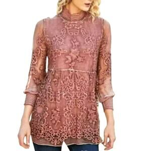SOFT SURROUNDINGS‎ 2X 100% Silk Dusty Rose Pink Pullover Tunic Embroidered Fairy
